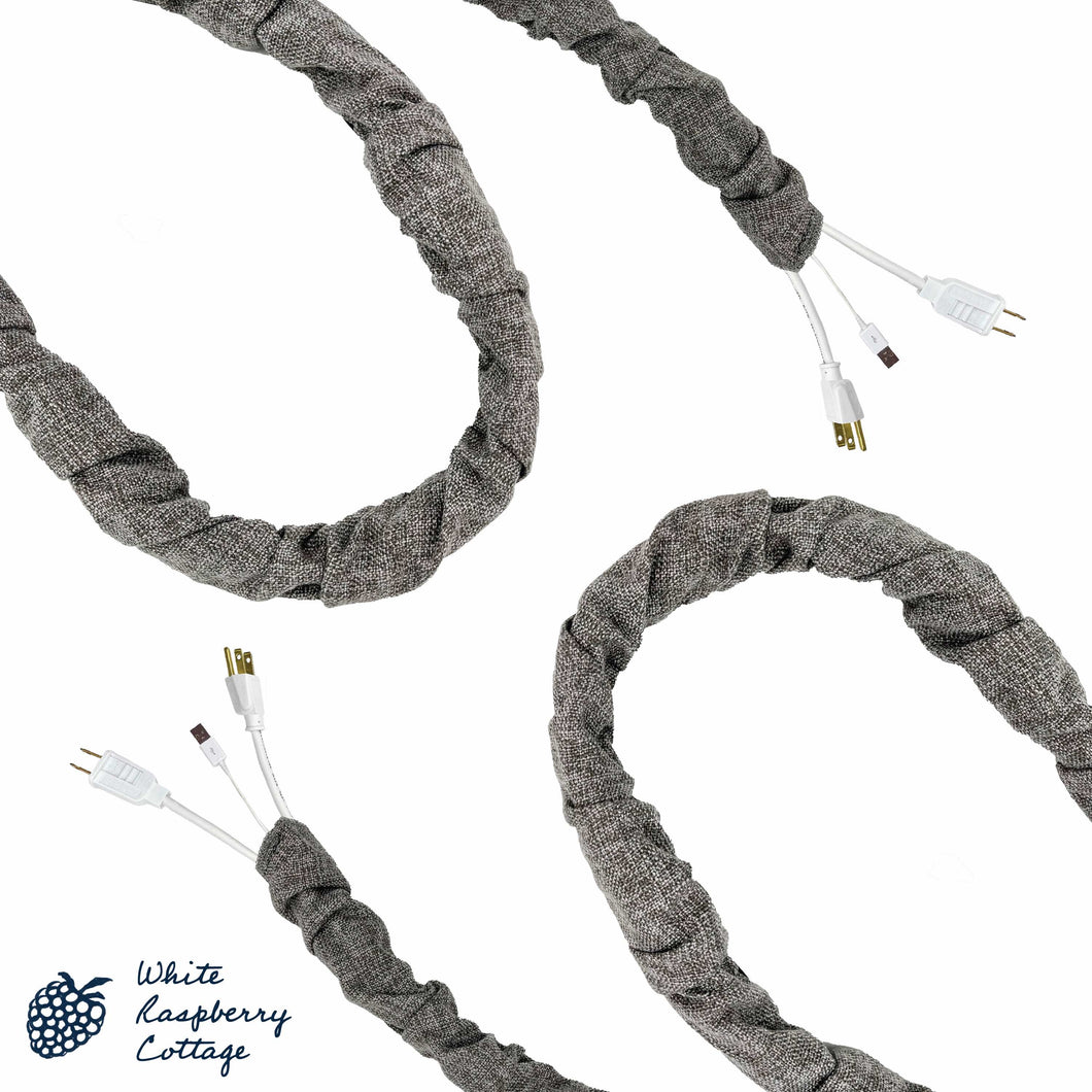 Designer Fabric Linen Cord and Chain Cover in Stone Gray